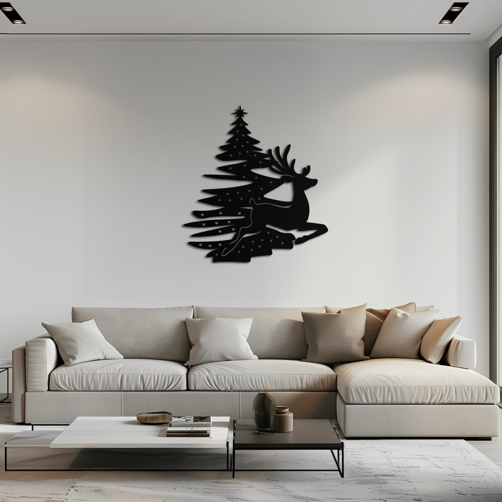 Metal Wall Art Reindeer Christmas Tree Festive Holiday Design