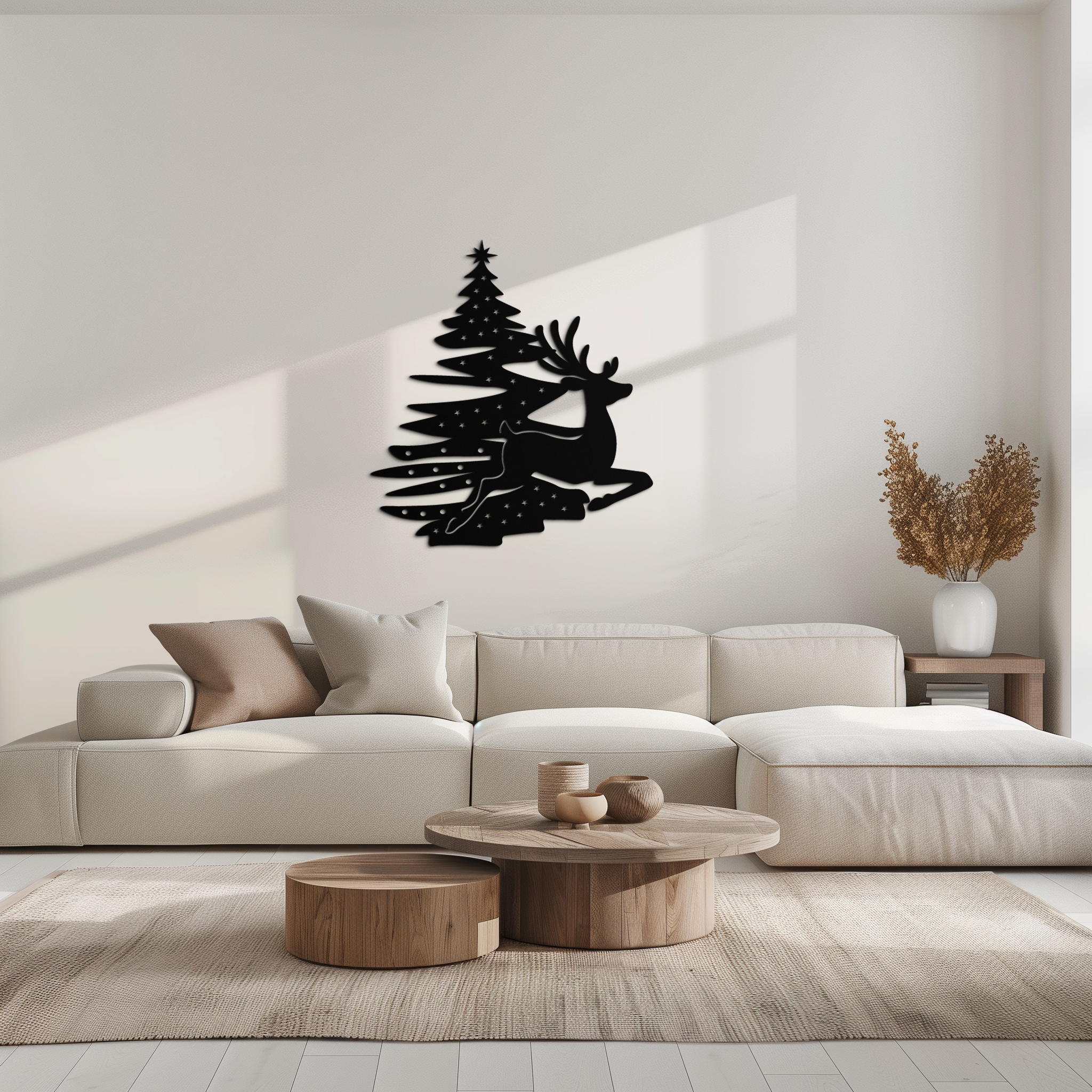 Metal Wall Art Reindeer Christmas Tree Festive Holiday Design
