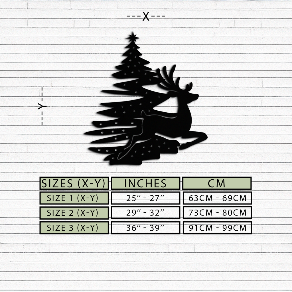 Metal Wall Art Reindeer Christmas Tree Festive Holiday Design