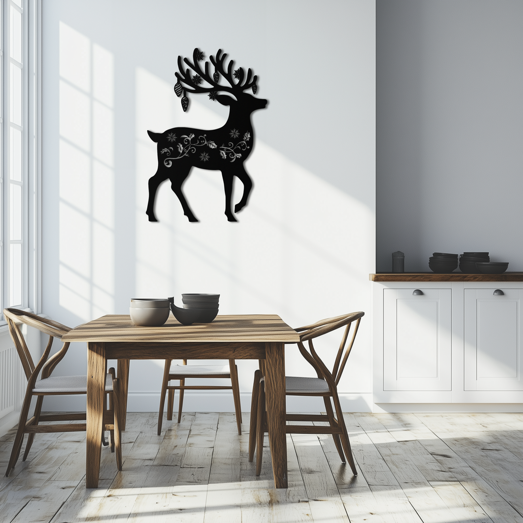 Metal Reindeer Wall Art - Rust Resistant Powder Coated Steel Holiday Silhouettes