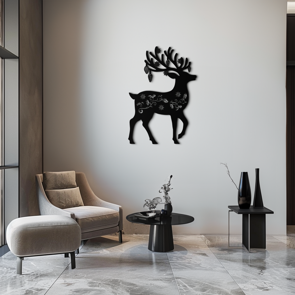 Metal Reindeer Wall Art - Rust Resistant Powder Coated Steel Holiday Silhouettes
