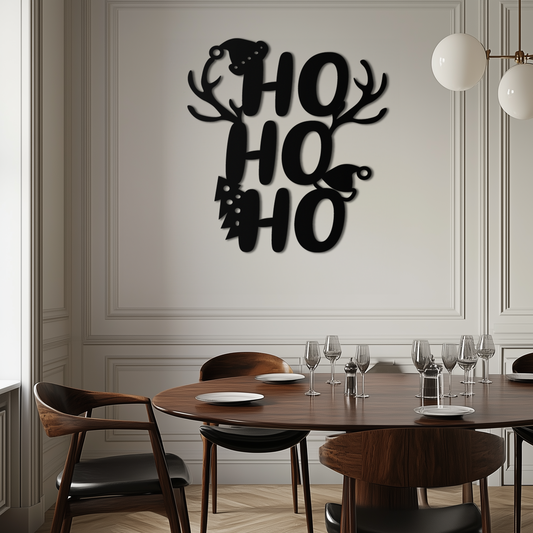 Metal Wall Art Christmas Reindeer Sign - Ho Ho Ho Holiday Decor