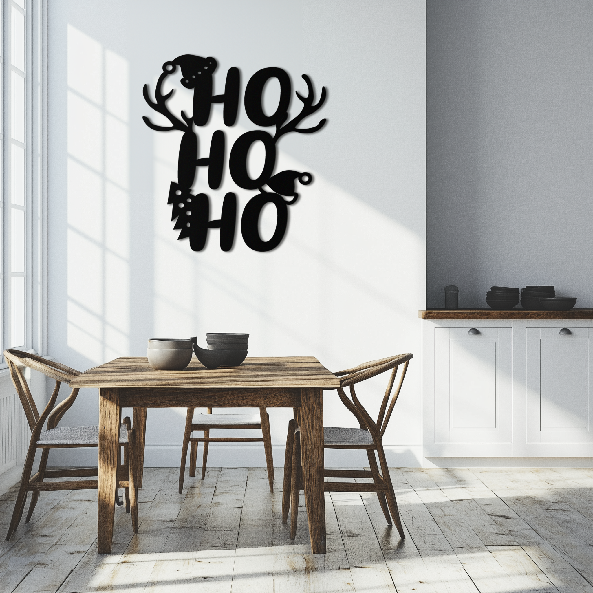 Metal Wall Art Christmas Reindeer Sign - Ho Ho Ho Holiday Decor