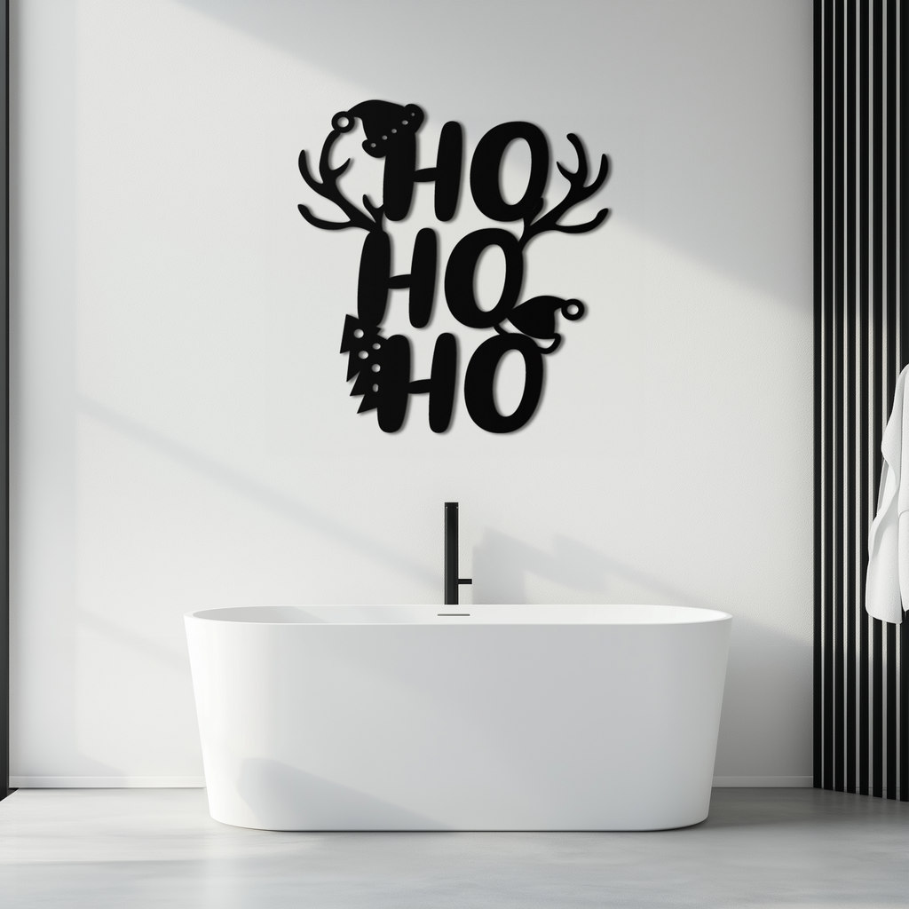 Metal Wall Art Christmas Reindeer Sign - Ho Ho Ho Holiday Decor