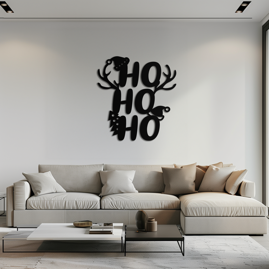 Metal Wall Art Christmas Reindeer Sign - Ho Ho Ho Holiday Decor