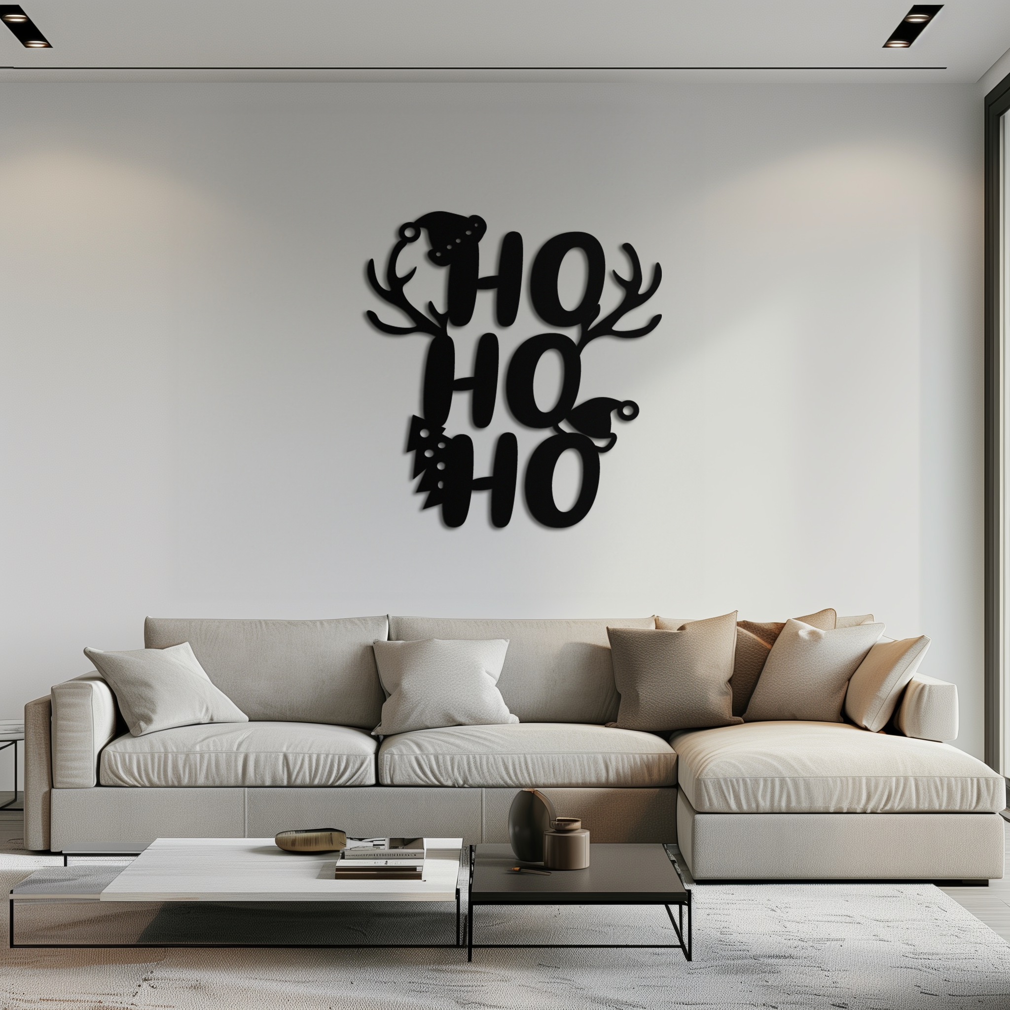 Metal Wall Art Christmas Reindeer Sign - Ho Ho Ho Holiday Decor