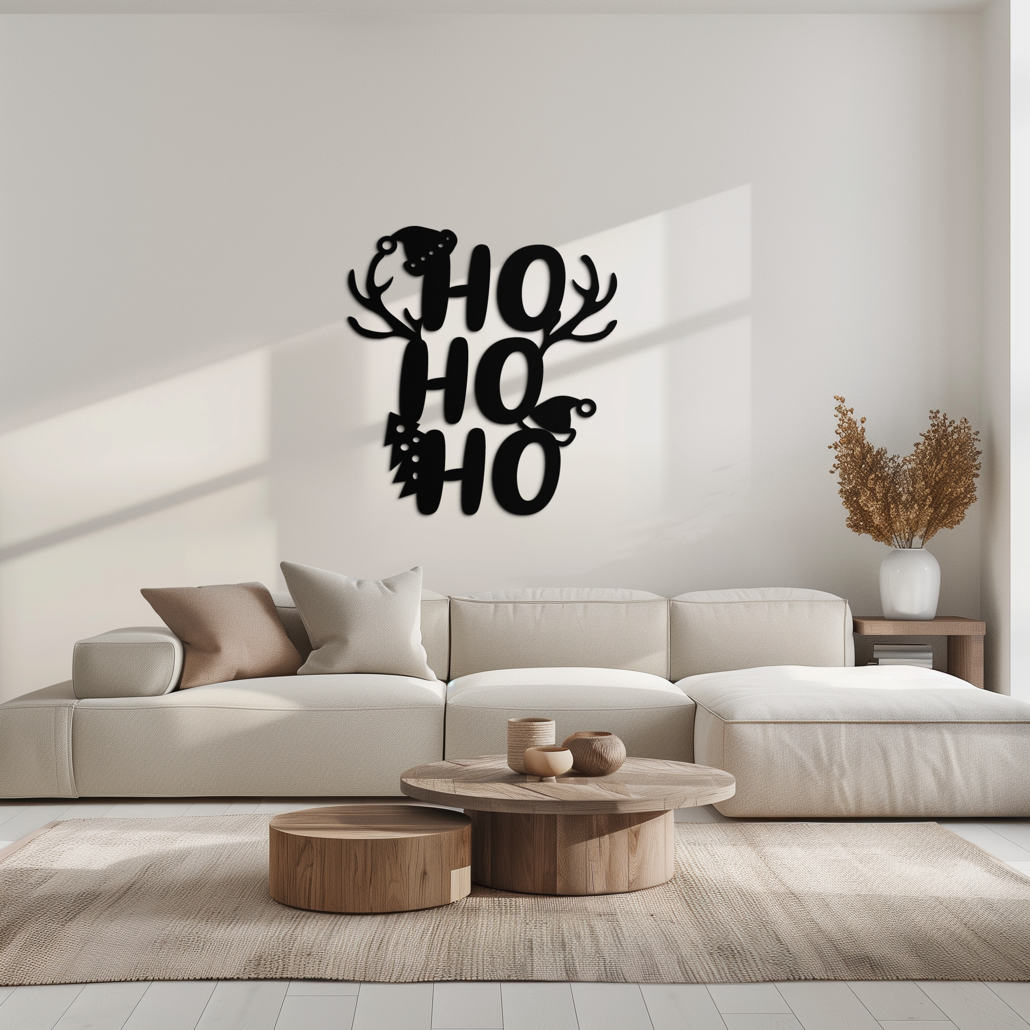 Metal Wall Art Christmas Reindeer Sign - Ho Ho Ho Holiday Decor