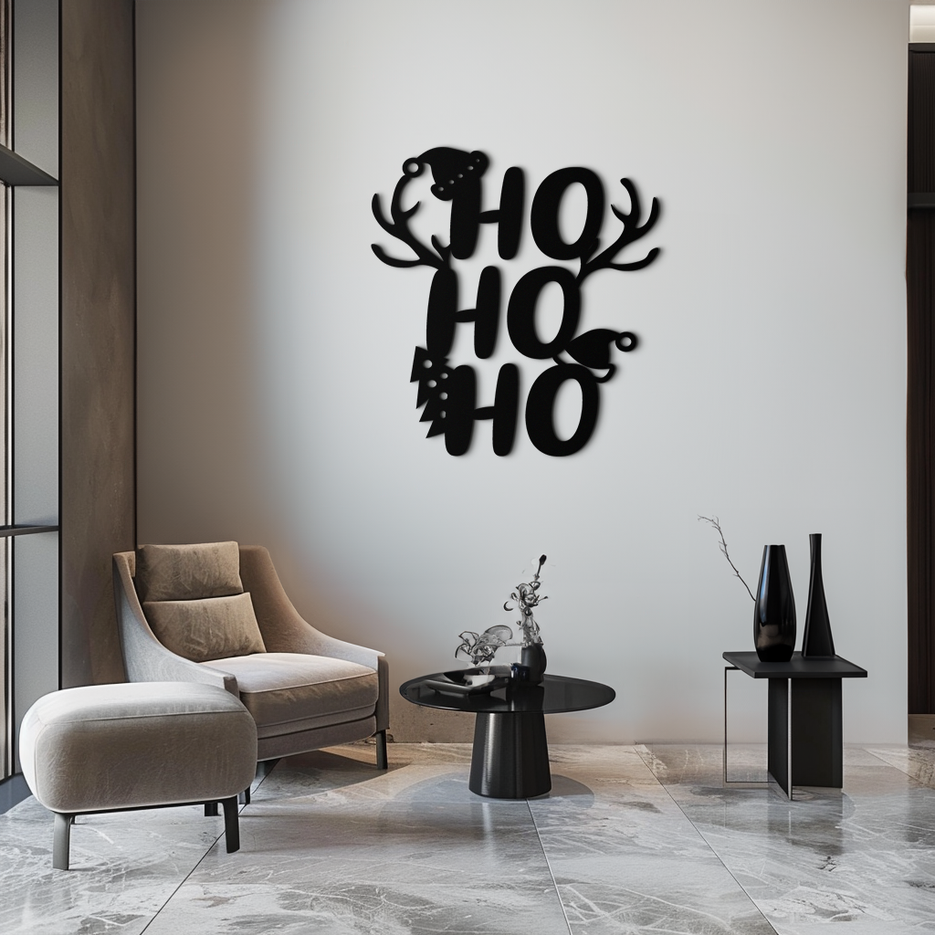 Metal Wall Art Christmas Reindeer Sign - Ho Ho Ho Holiday Decor