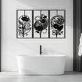 Black Metal Floral Panel Trio - Elegant Botanical Wall Art Set