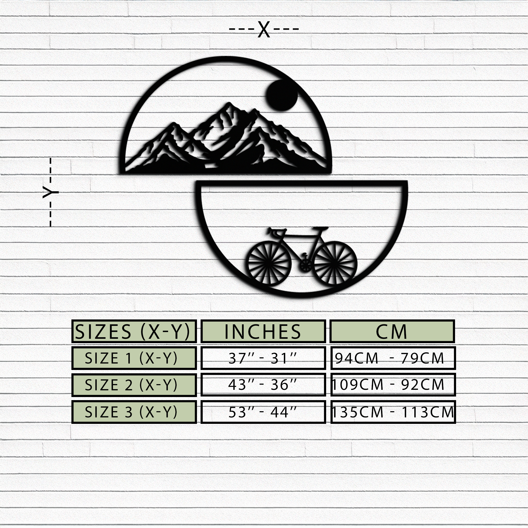 Metal Wall Art - Half Circle Bicycle Mountain Landscape Silhouette