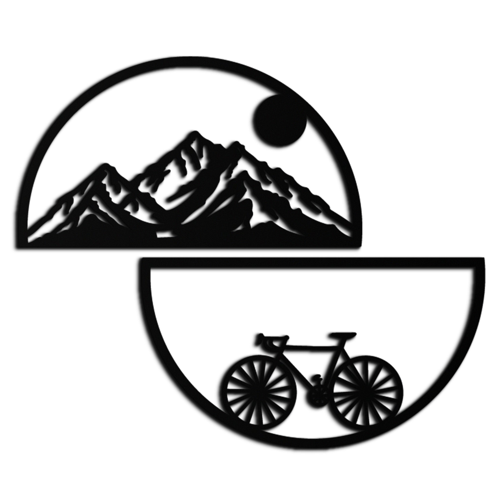 Metal Wall Art - Half Circle Bicycle Mountain Landscape Silhouette