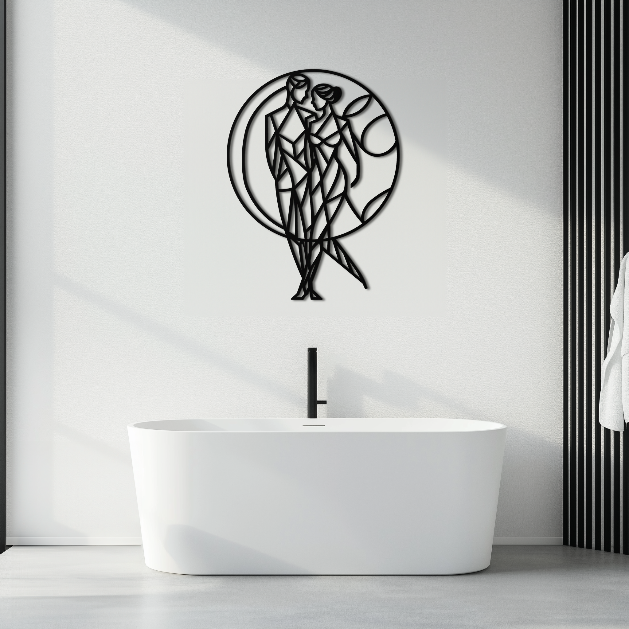 Metal Geometric Couple Silhouette Embracing Circular Wall Art Modern Romantic Decor