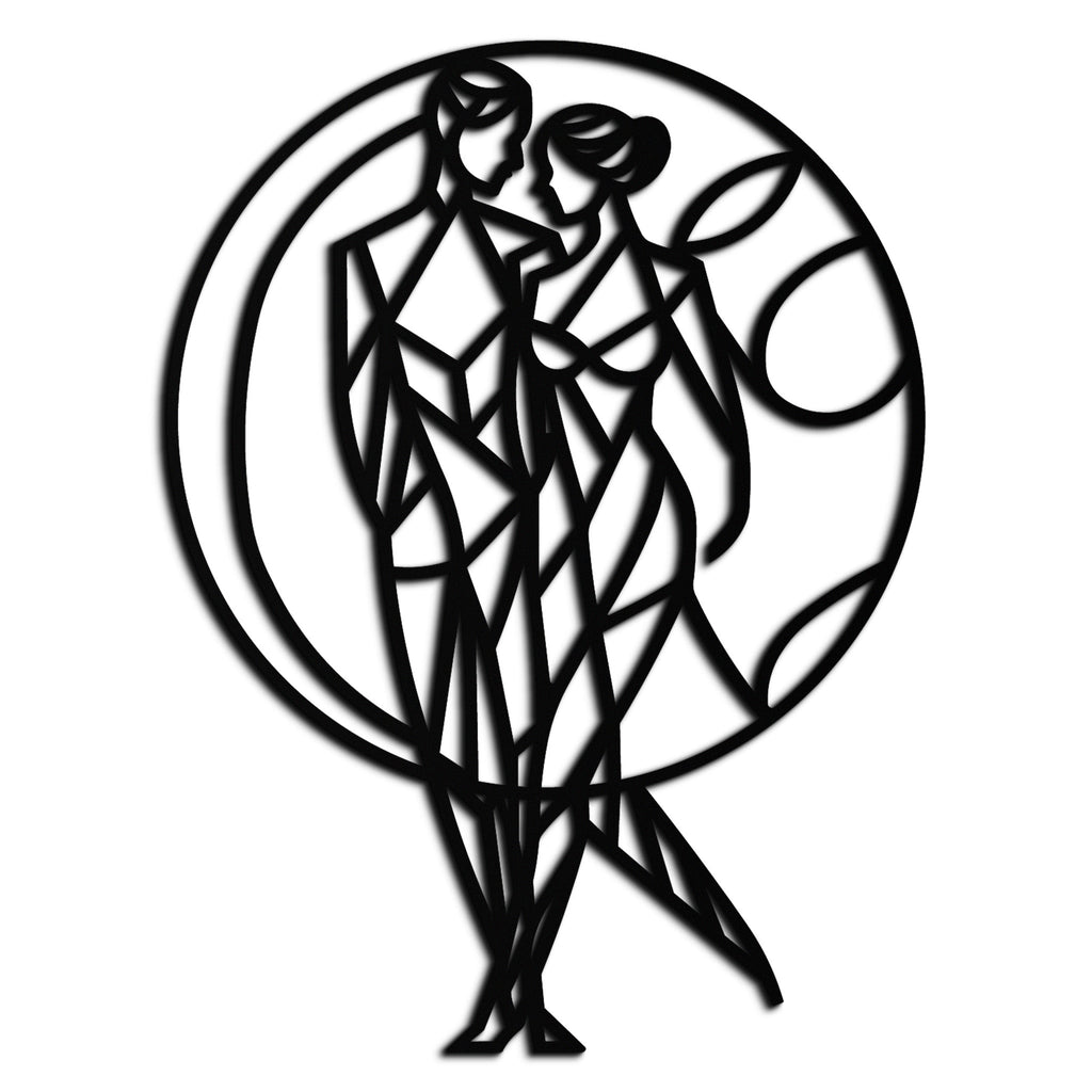 Metal Geometric Couple Silhouette Embracing Circular Wall Art Modern Romantic Decor