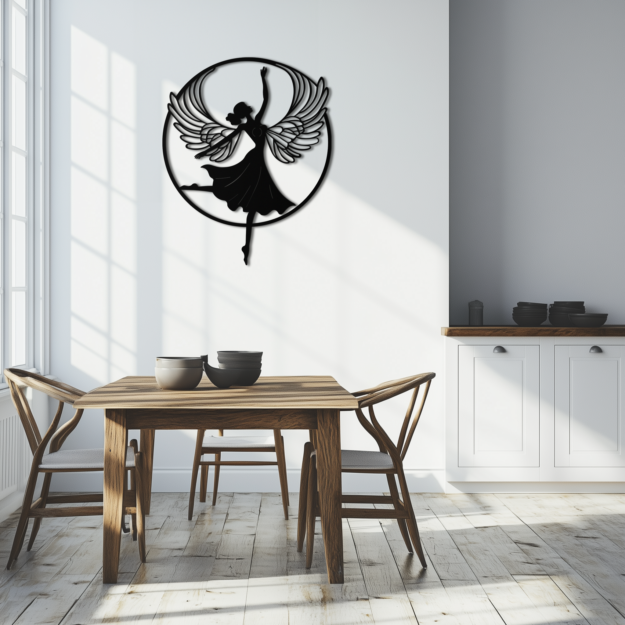Metal Wall Art Angel Dancer Winged Woman - Elegant Silhouette