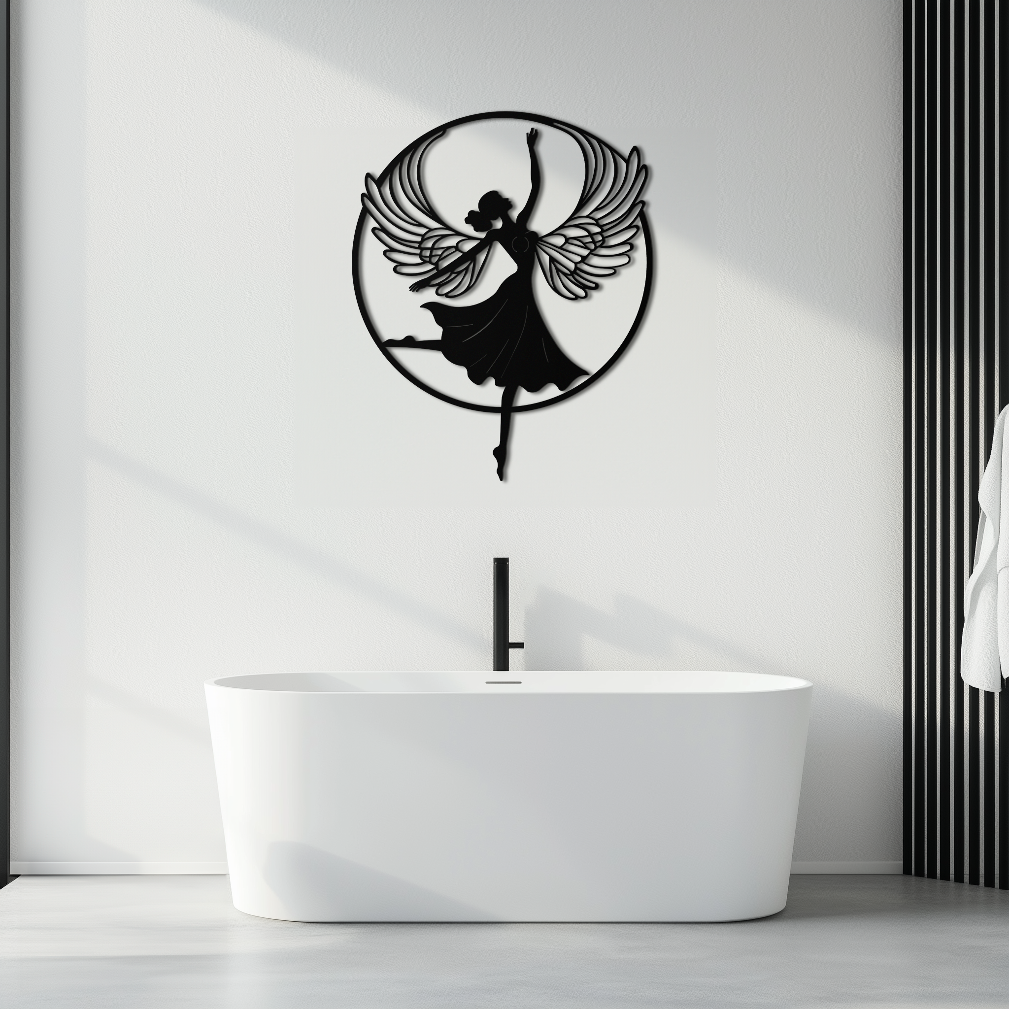 Metal Wall Art Angel Dancer Winged Woman - Elegant Silhouette