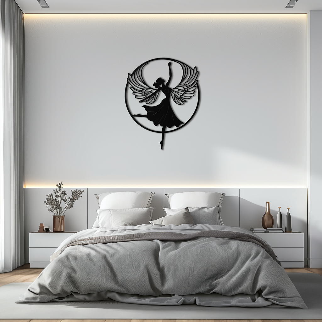 Metal Wall Art Angel Dancer Winged Woman - Elegant Silhouette