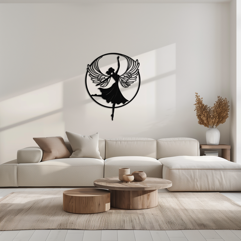 Metal Wall Art Angel Dancer Winged Woman - Elegant Silhouette