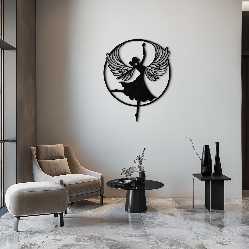 Metal Wall Art Angel Dancer Winged Woman - Elegant Silhouette