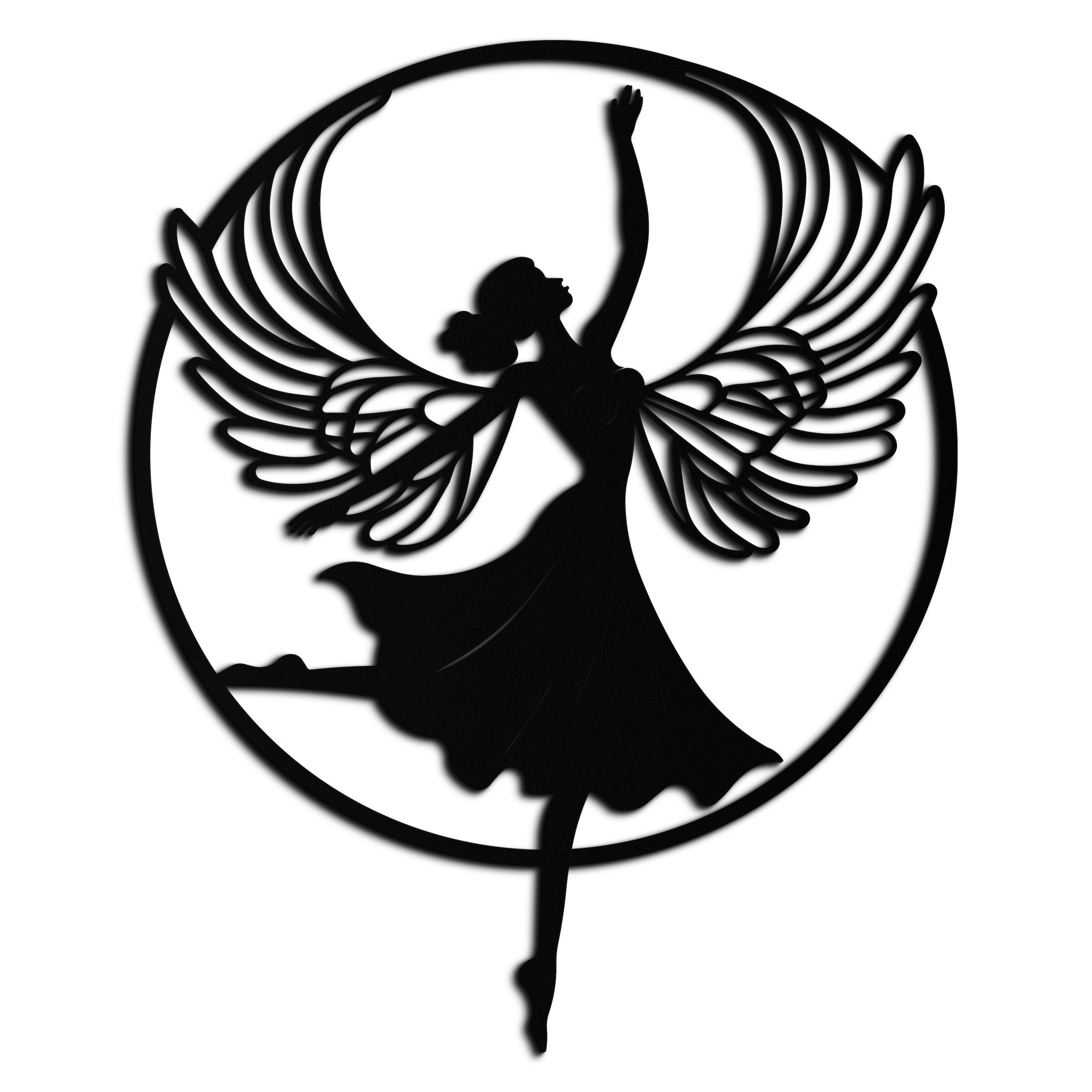 Metal Wall Art Angel Dancer Winged Woman - Elegant Silhouette