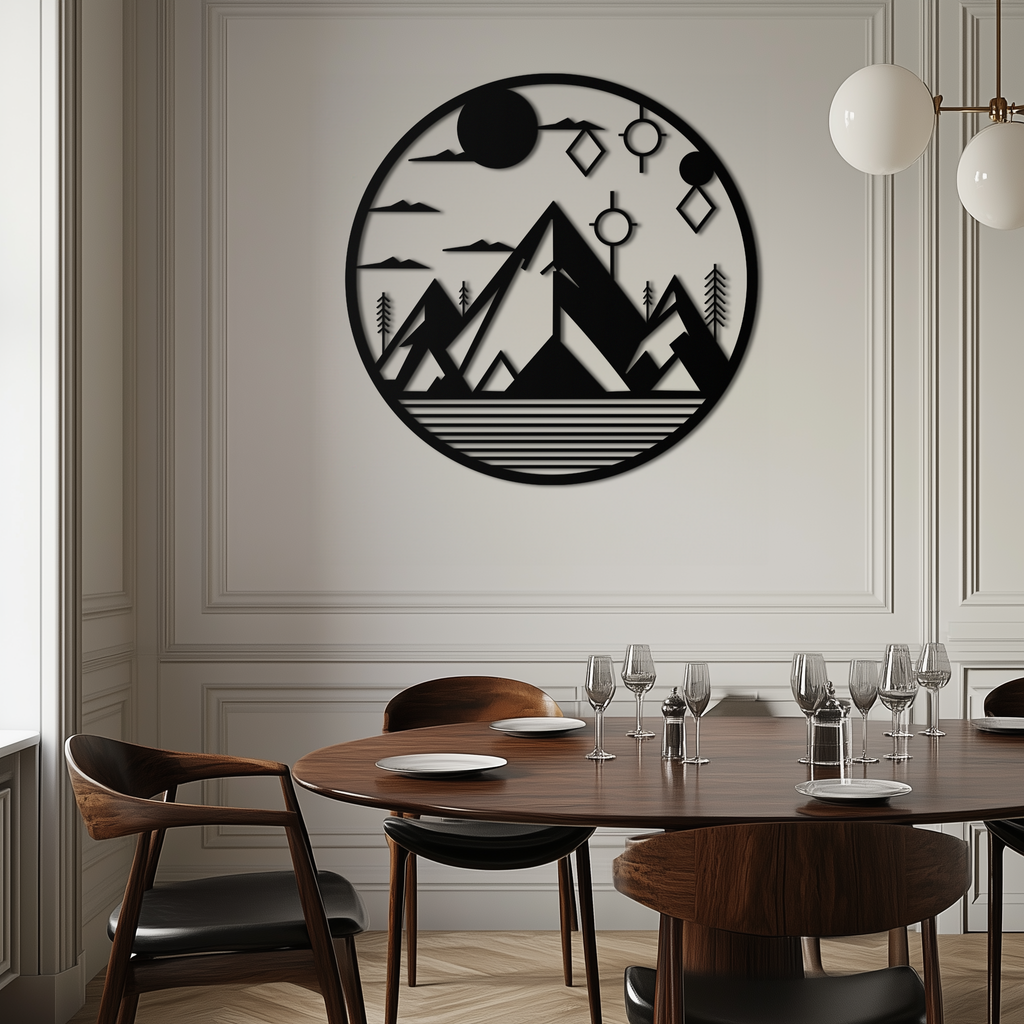 Abstract Geometric Mountain Metal Wall Art - Contemporary Steel Silhouette Decor