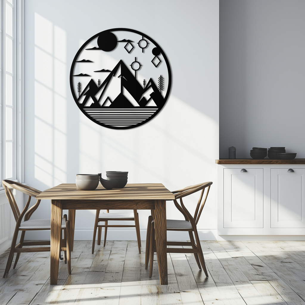 Abstract Geometric Mountain Metal Wall Art - Contemporary Steel Silhouette Decor