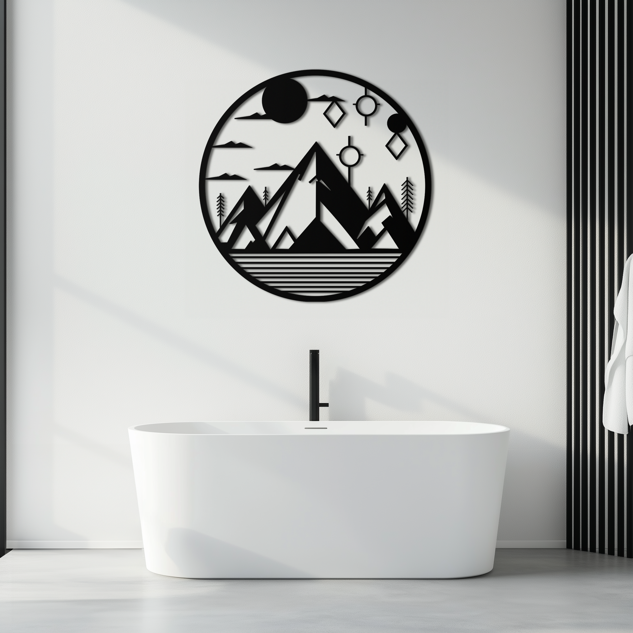 Abstract Geometric Mountain Metal Wall Art - Contemporary Steel Silhouette Decor