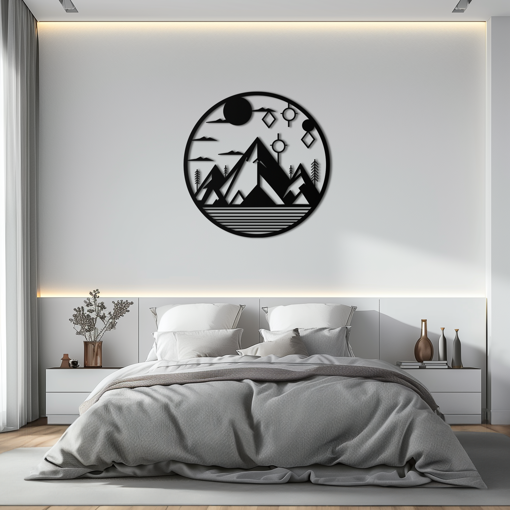 Abstract Geometric Mountain Metal Wall Art - Contemporary Steel Silhouette Decor