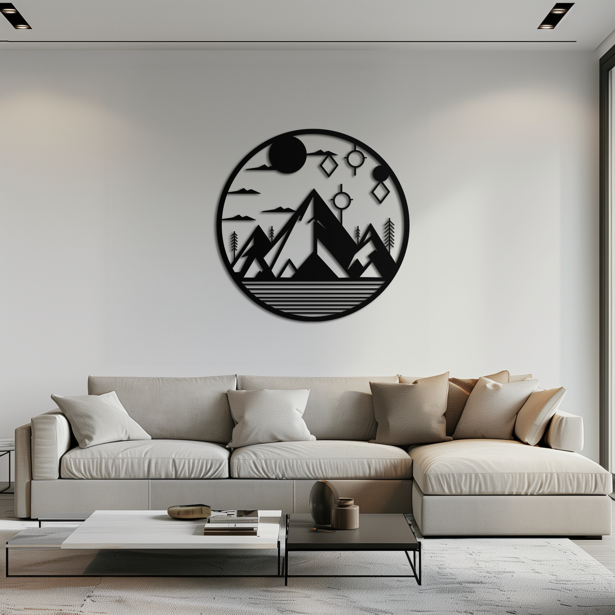 Abstract Geometric Mountain Metal Wall Art - Contemporary Steel Silhouette Decor