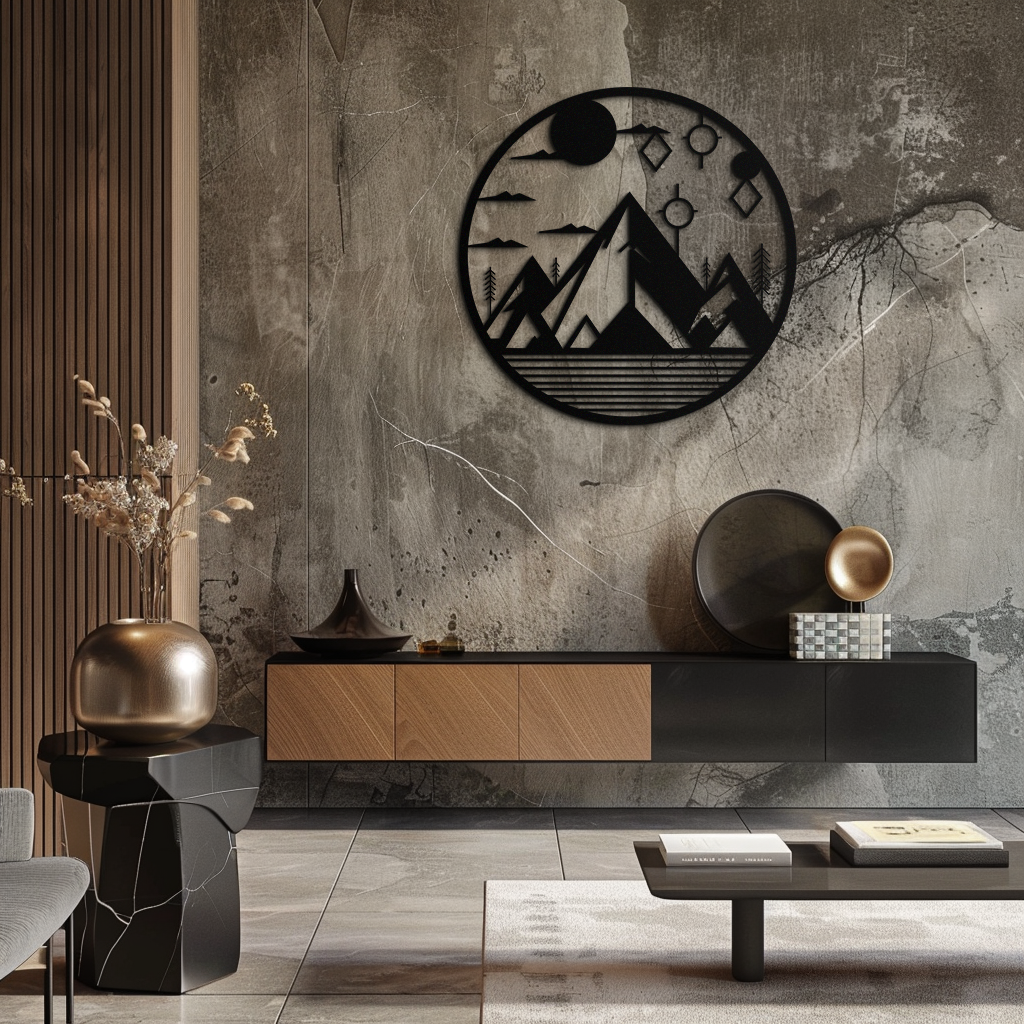 Abstract Geometric Mountain Metal Wall Art - Contemporary Steel Silhouette Decor