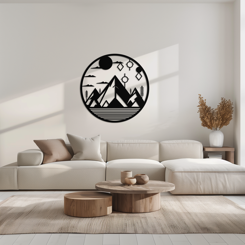 Abstract Geometric Mountain Metal Wall Art - Contemporary Steel Silhouette Decor