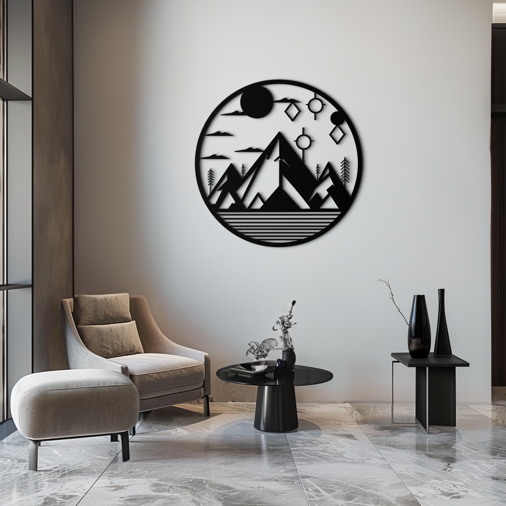 Abstract Geometric Mountain Metal Wall Art - Contemporary Steel Silhouette Decor