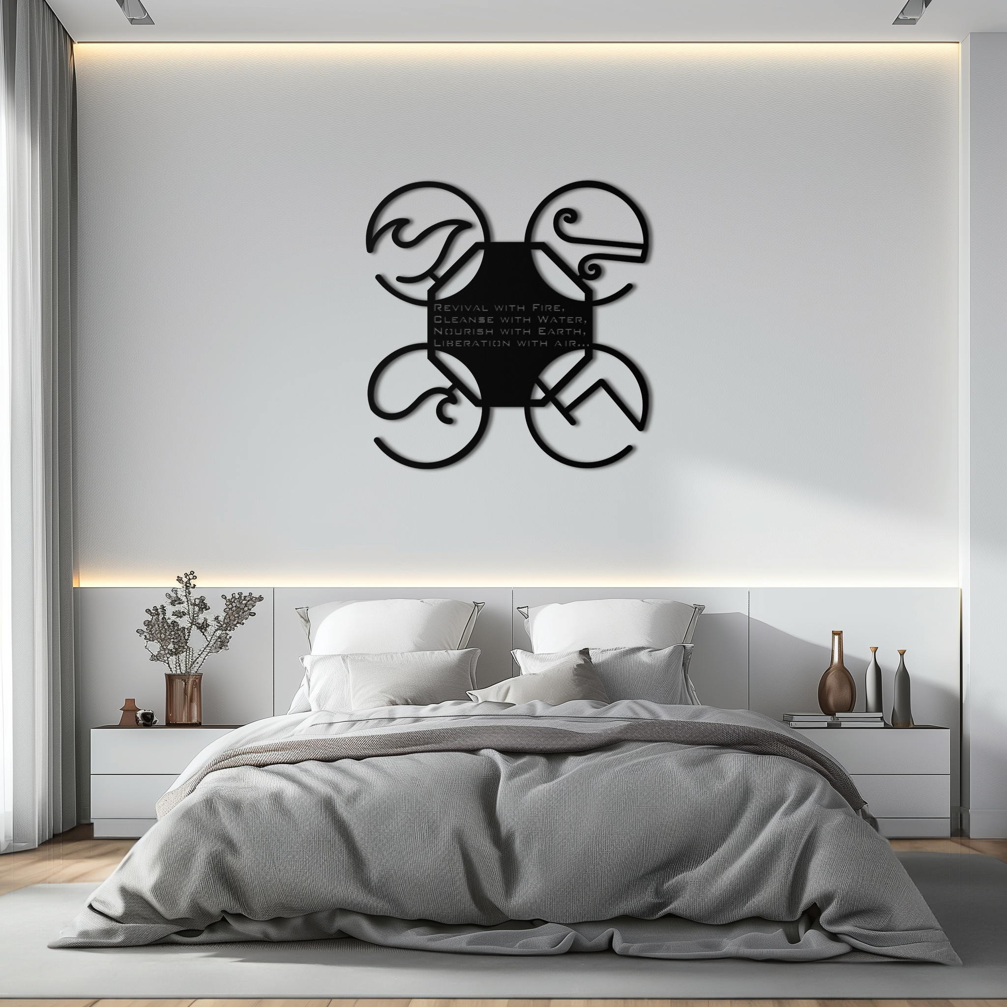 Steel Wall Art Four Elements Silhouette - Modern Spiritual Design
