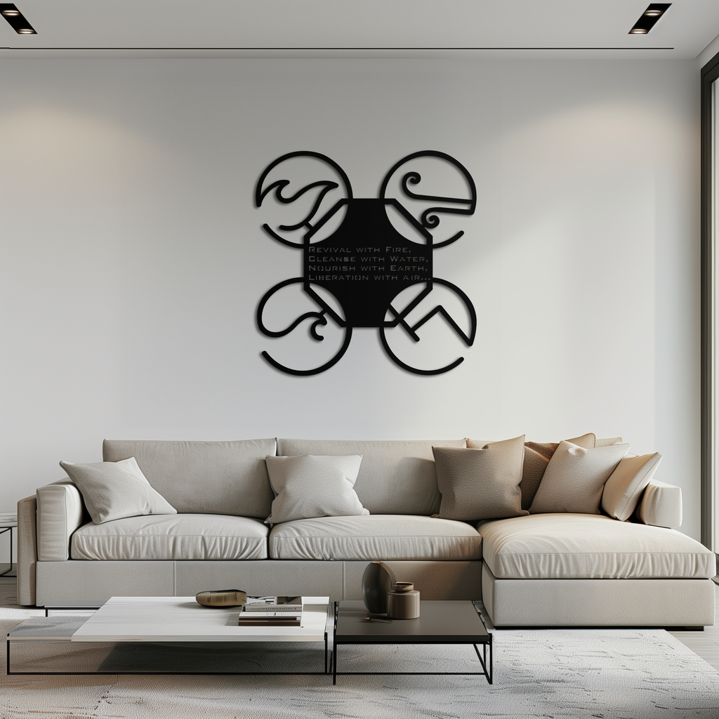 Steel Wall Art Four Elements Silhouette - Modern Spiritual Design