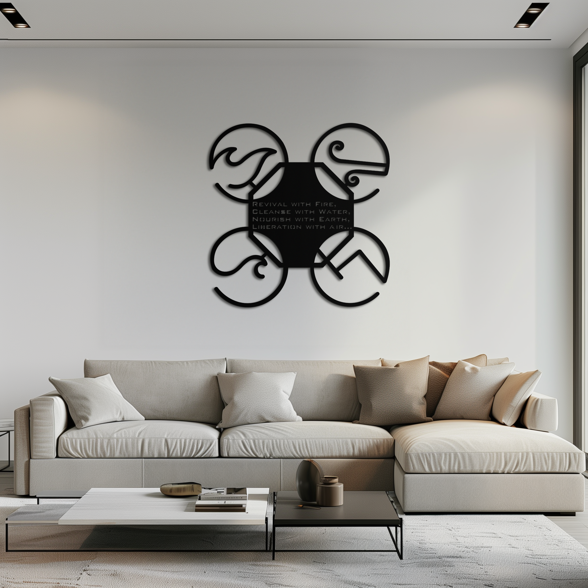 Steel Wall Art Four Elements Silhouette - Modern Spiritual Design