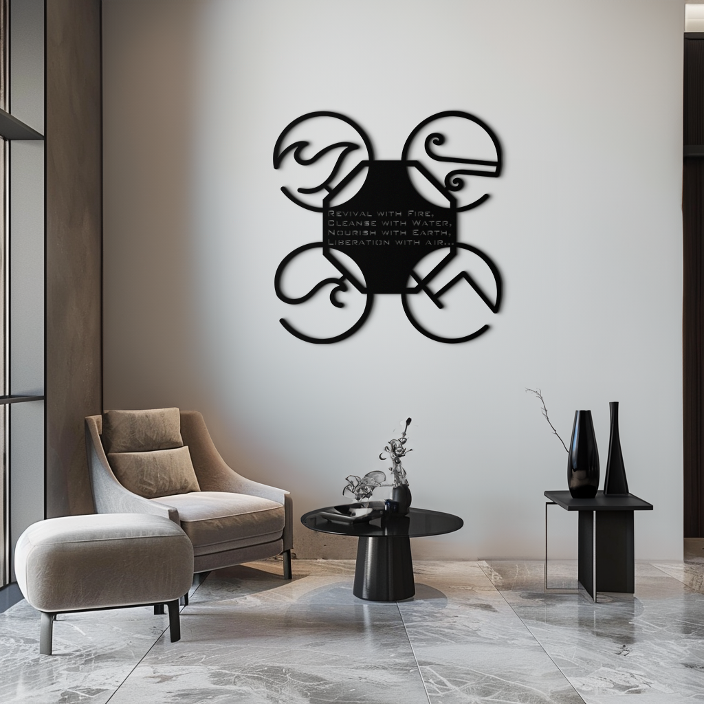 Steel Wall Art Four Elements Silhouette - Modern Spiritual Design