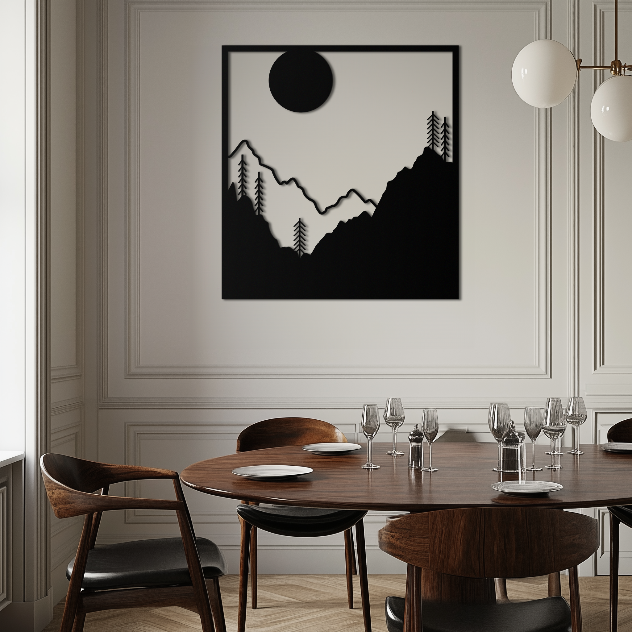 Metal Wall Art Moonlit Mountain Forest Scene Modern Square Silhouette Nature Decor