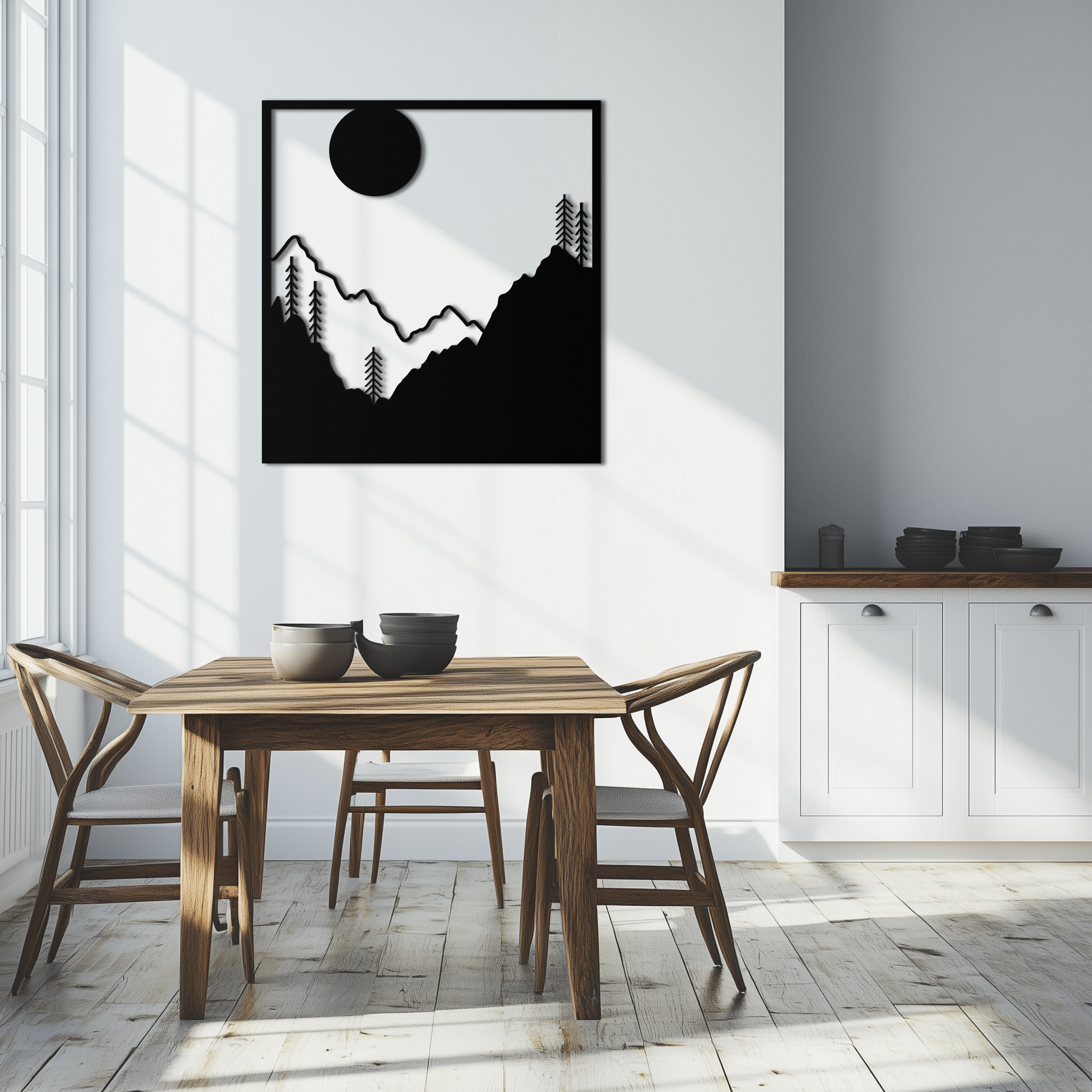 Metal Wall Art Moonlit Mountain Forest Scene Modern Square Silhouette Nature Decor