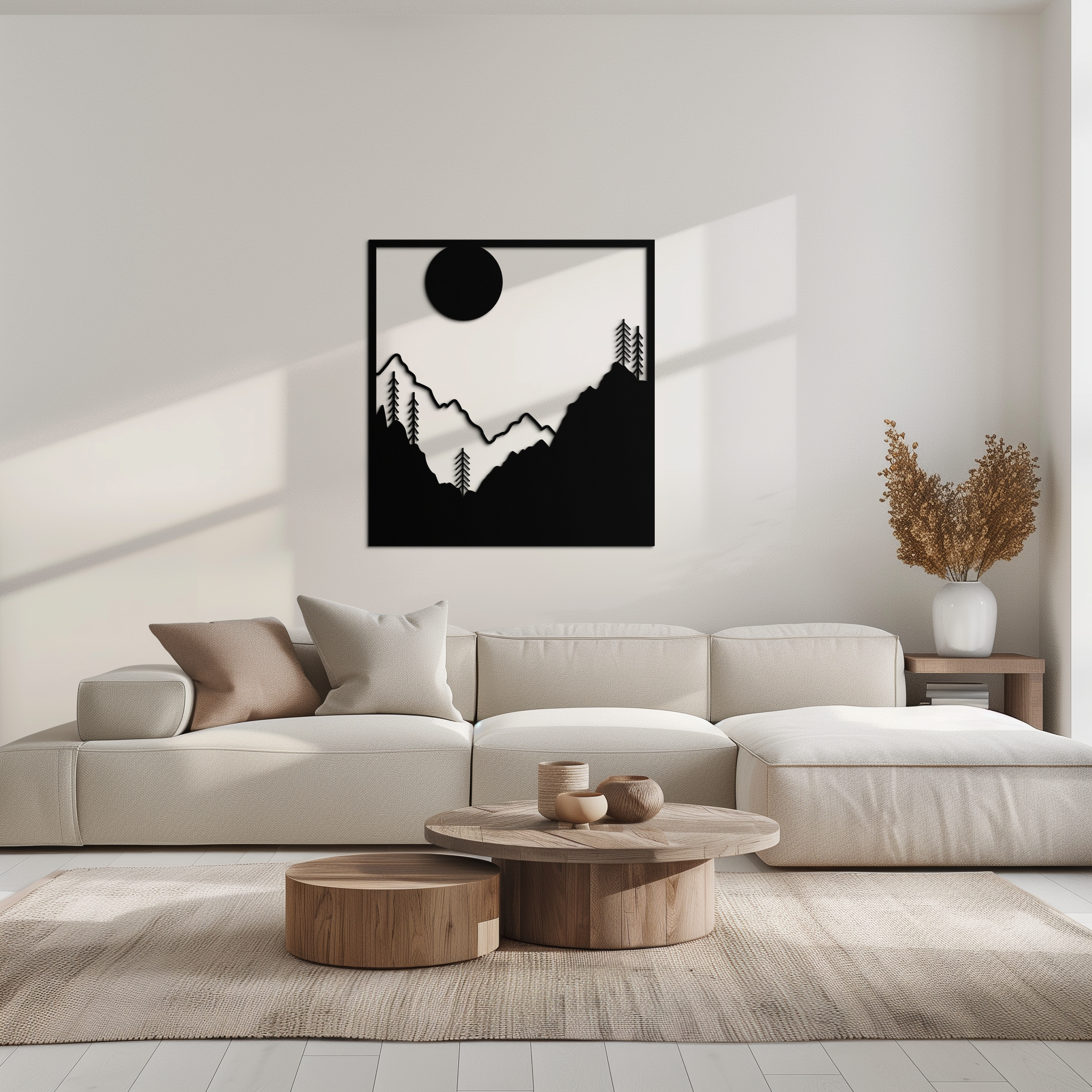 Metal Wall Art Moonlit Mountain Forest Scene Modern Square Silhouette Nature Decor