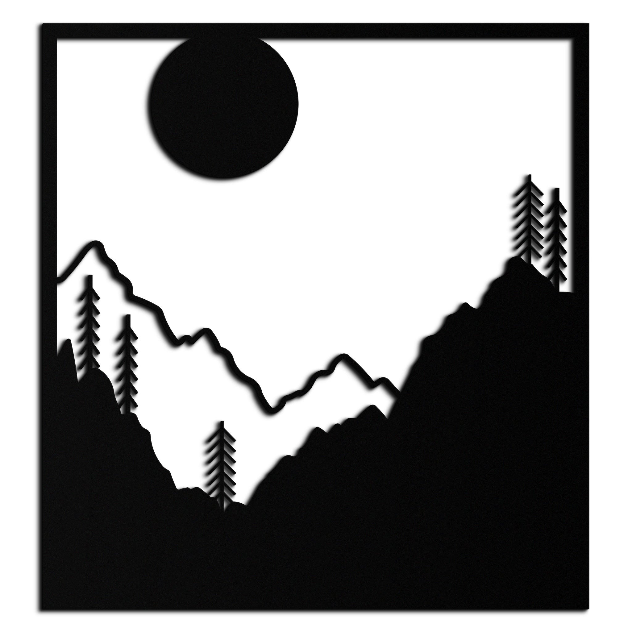 Metal Wall Art Moonlit Mountain Forest Scene Modern Square Silhouette Nature Decor