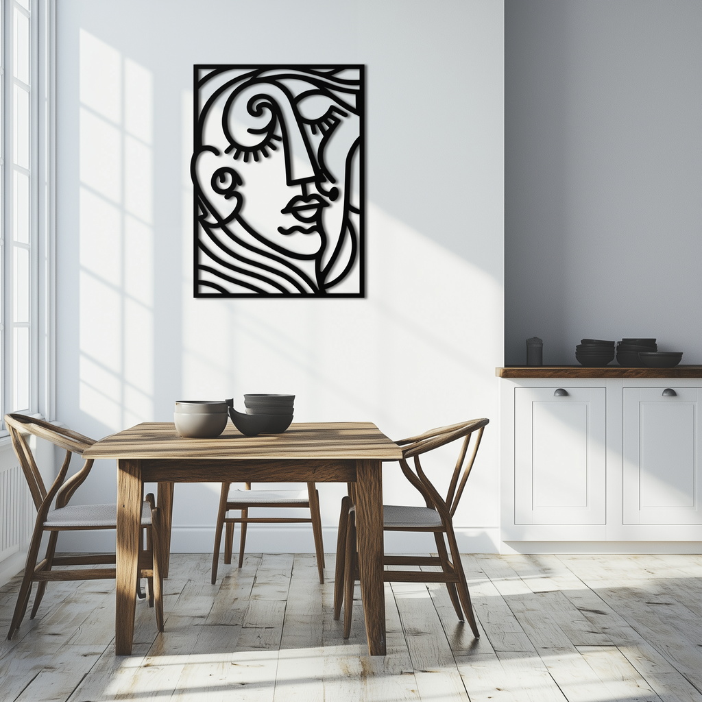 Modern Minimalist Metal Wall Art - Abstract Face Silhouette Line