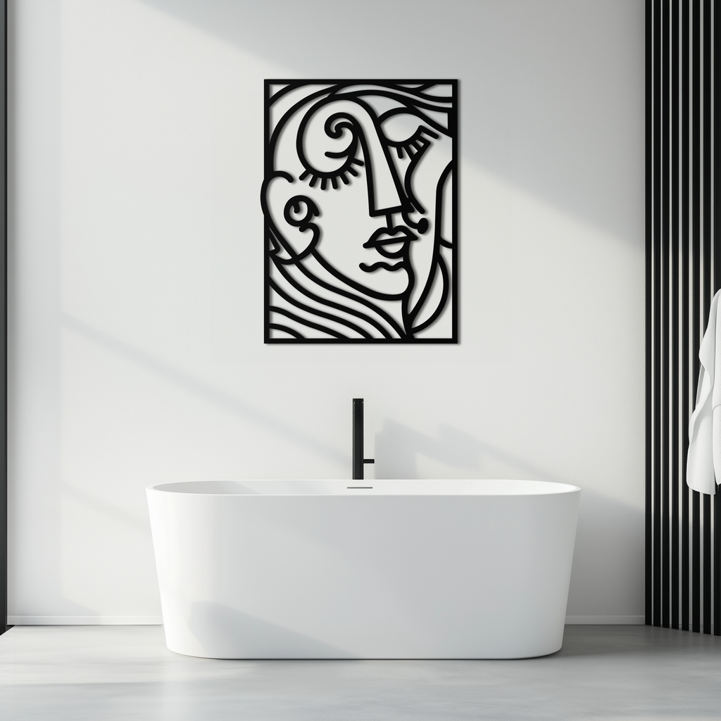 Modern Minimalist Metal Wall Art - Abstract Face Silhouette Line