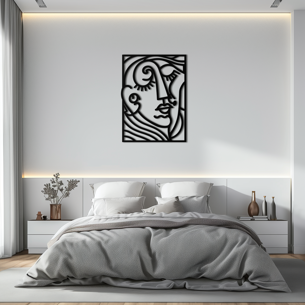 Modern Minimalist Metal Wall Art - Abstract Face Silhouette Line