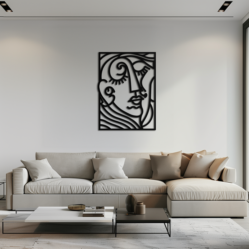 Modern Minimalist Metal Wall Art - Abstract Face Silhouette Line
