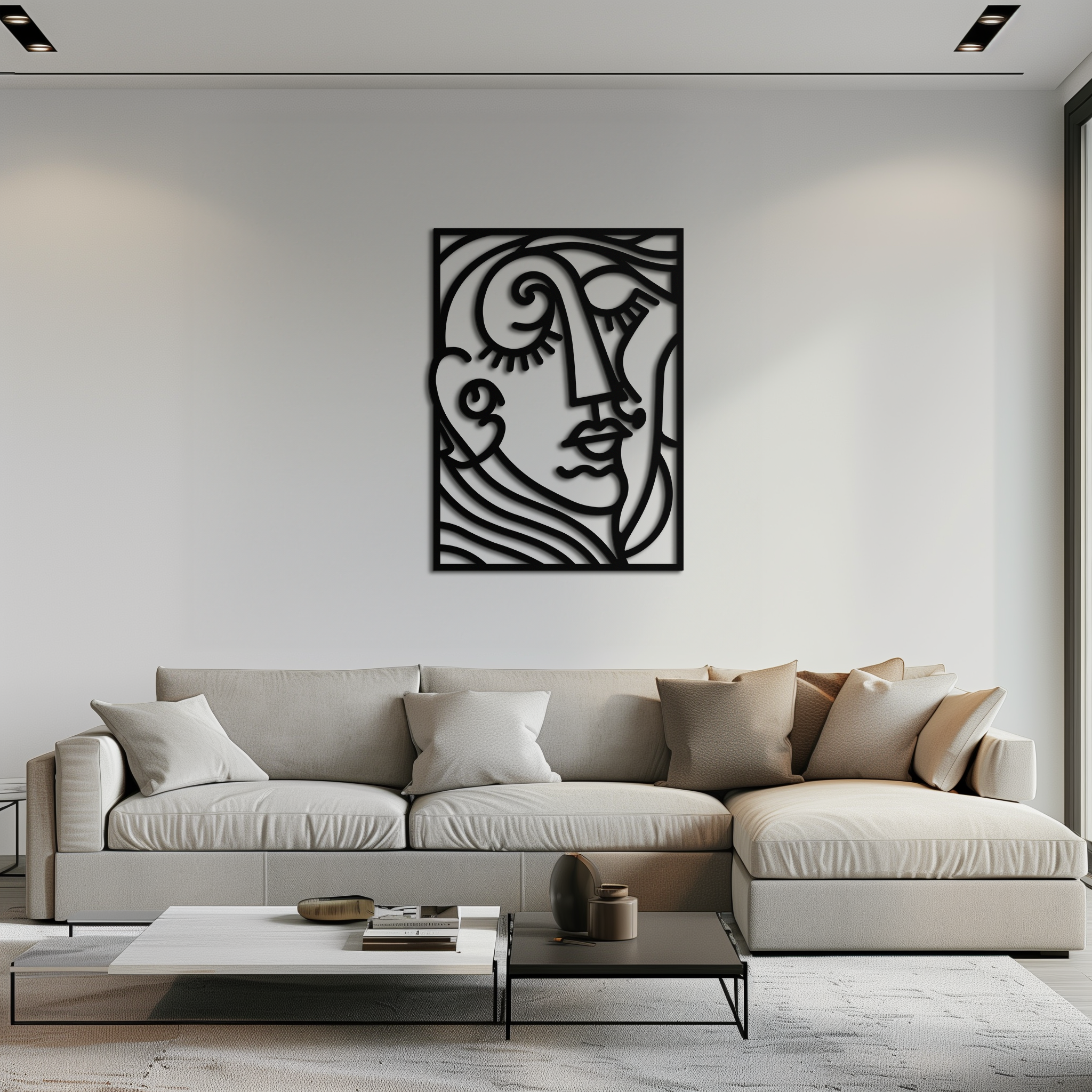 Modern Minimalist Metal Wall Art - Abstract Face Silhouette Line
