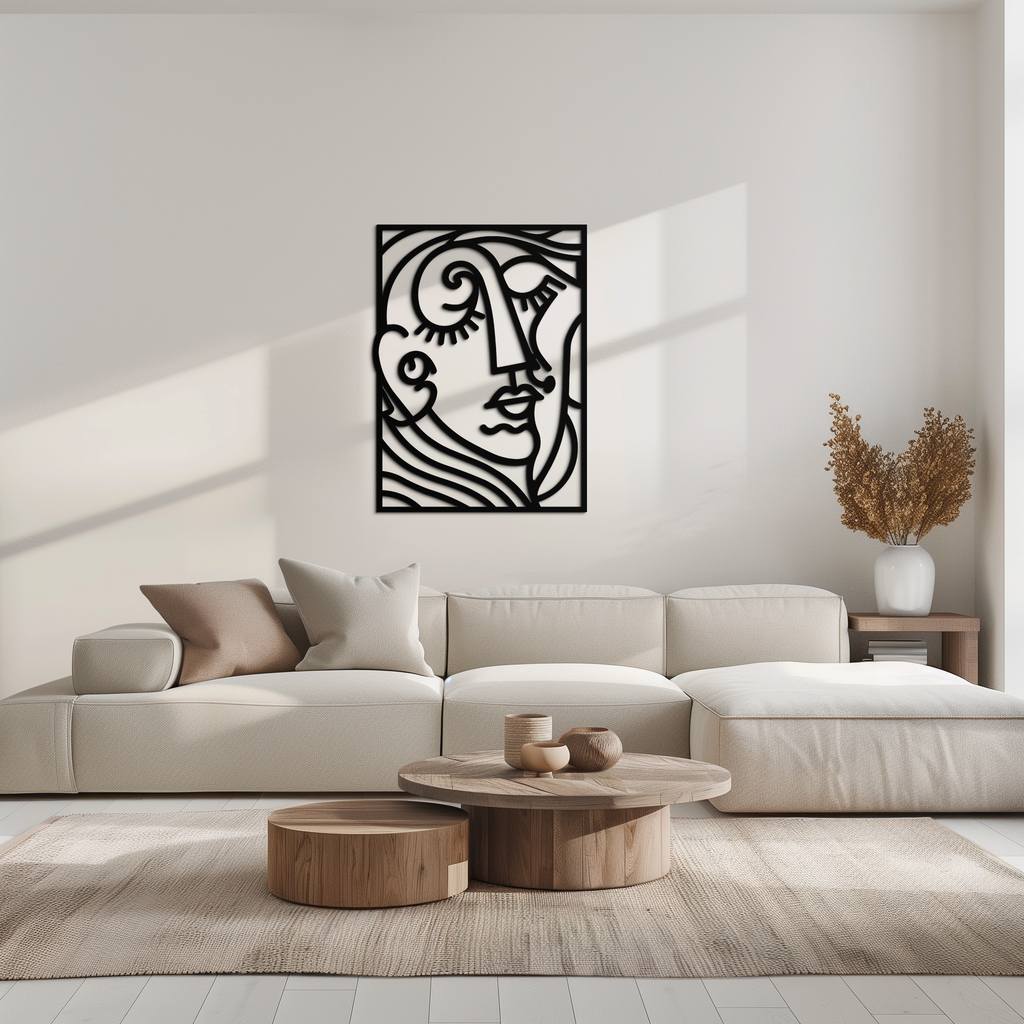 Modern Minimalist Metal Wall Art - Abstract Face Silhouette Line