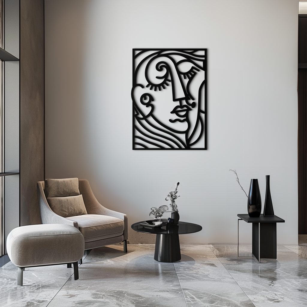 Modern Minimalist Metal Wall Art - Abstract Face Silhouette Line