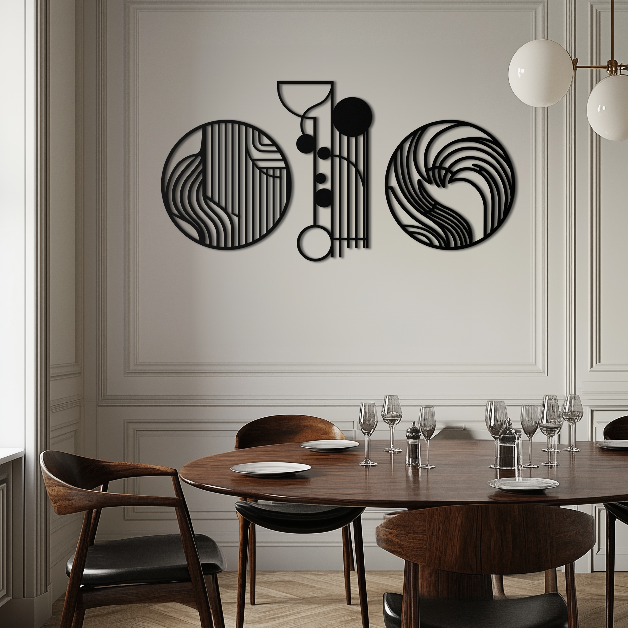 Metal Wall Art 3 Piece Set Modern Abstract Geometric Matte Black