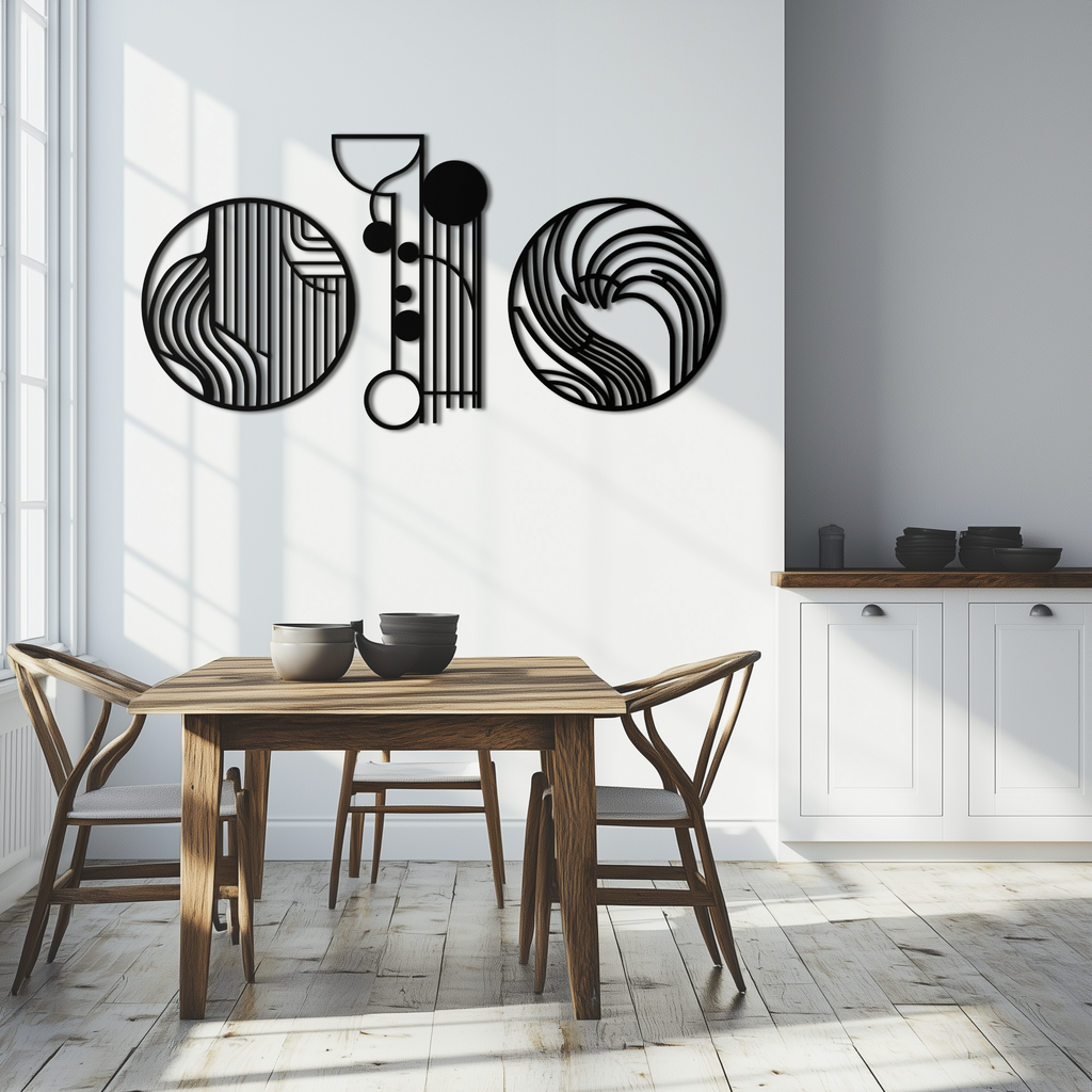 Metal Wall Art 3 Piece Set Modern Abstract Geometric Matte Black