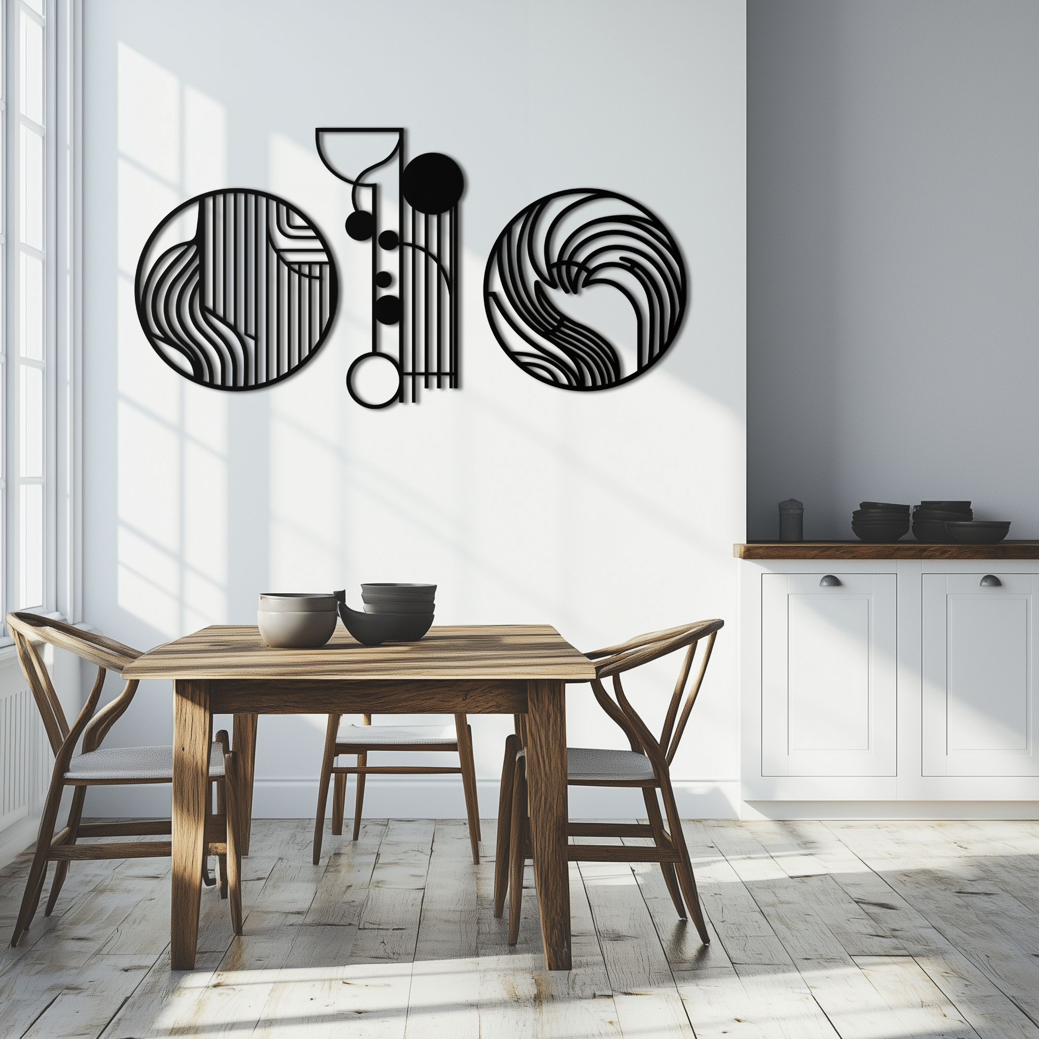 Metal Wall Art 3 Piece Set Modern Abstract Geometric Matte Black