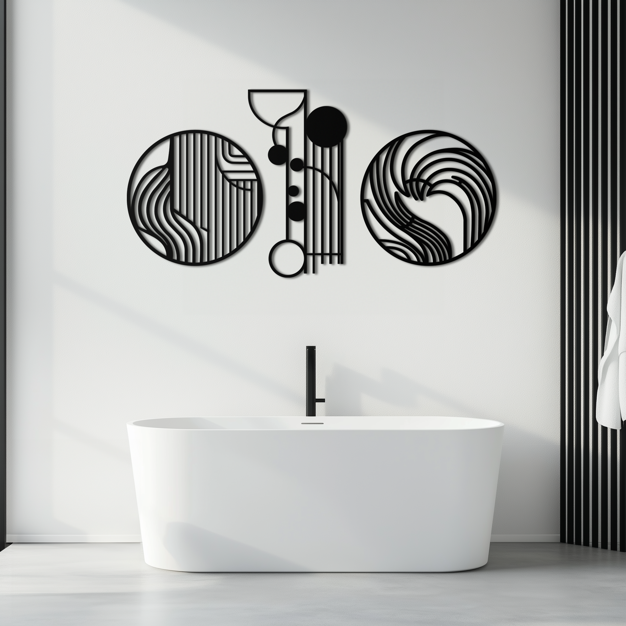 Metal Wall Art 3 Piece Set Modern Abstract Geometric Matte Black